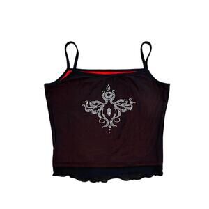 Gothic red black bedazzled tank top
